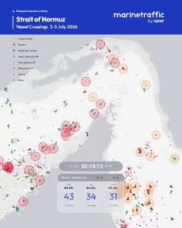 Трафик в Ормузском проливе остаётся стабильным: данные MarineTraffic за 3–5 июля
